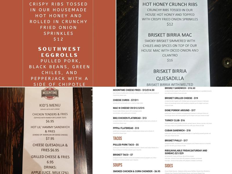 Moontime Smokin' Que Menu
