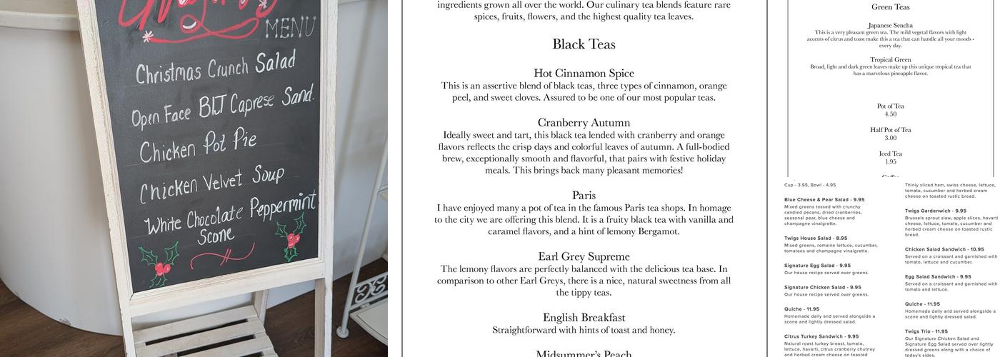 Twigs & Tea Menu