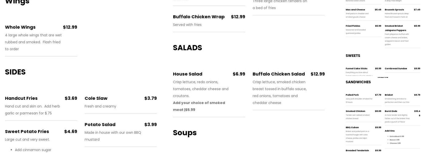 Pop's BBQ Menu