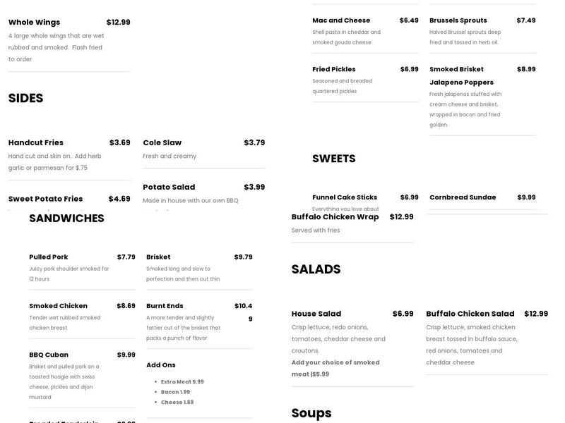 Pop's BBQ Menu