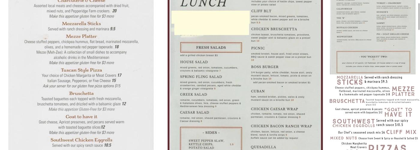 Stone Cliff Winery Menu