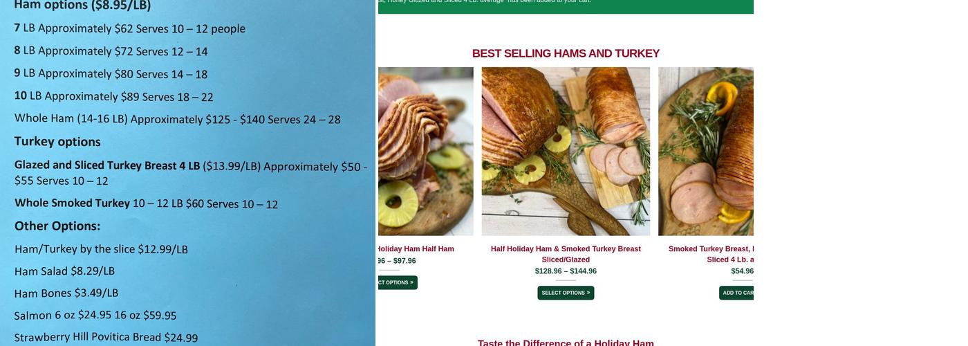 Holiday Ham Company Menu