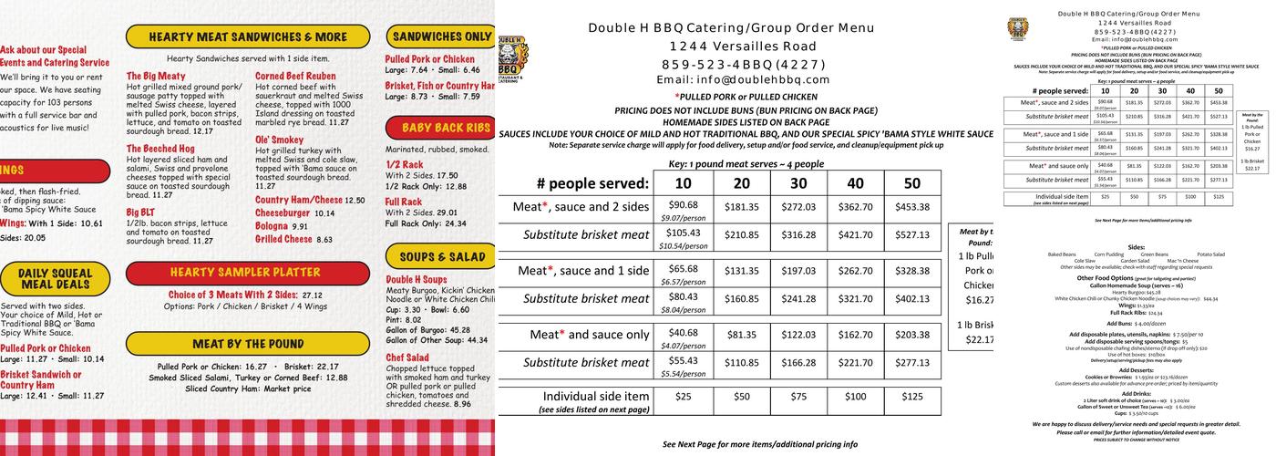 DoubleH BBQ Menu