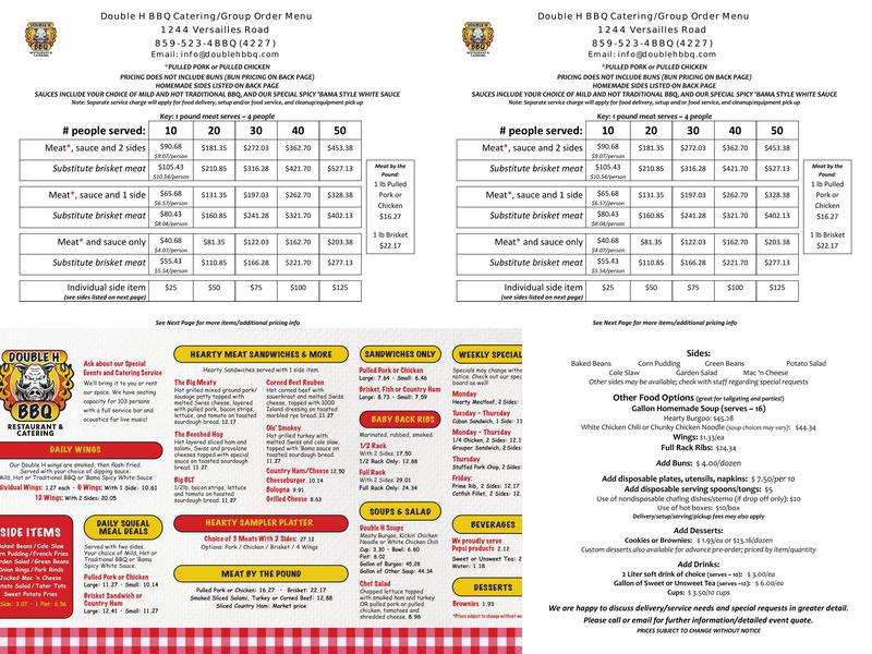 DoubleH BBQ Menu