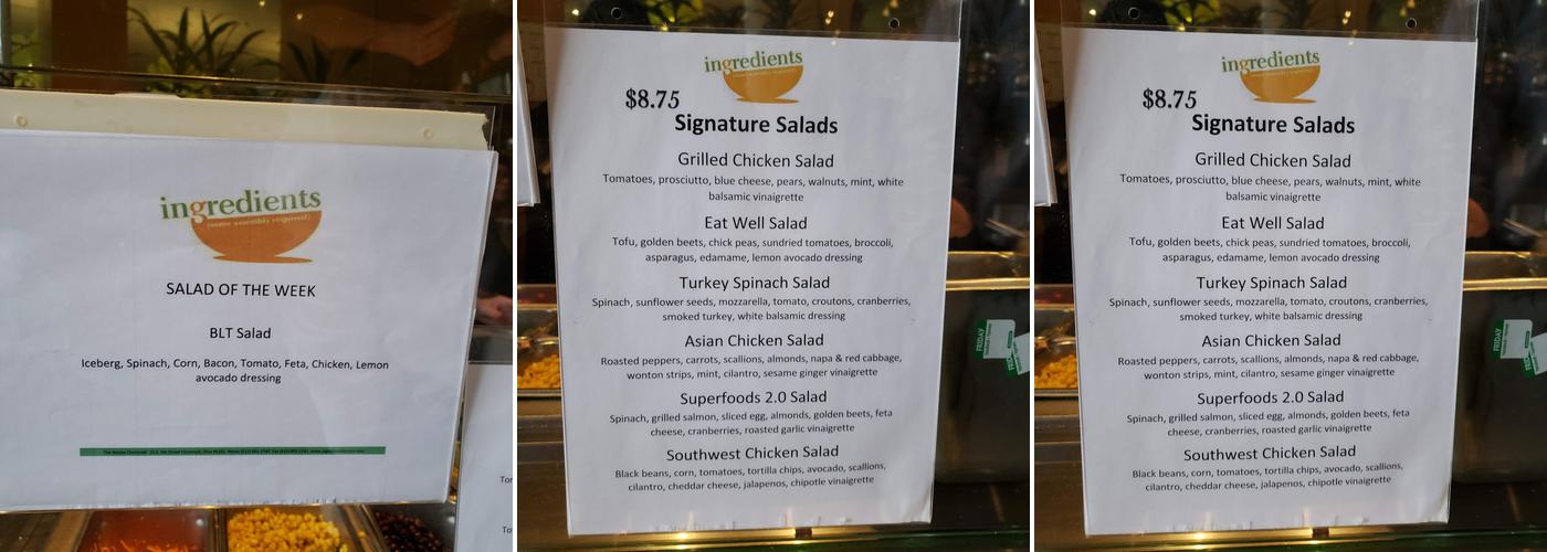 Ingredients Menu