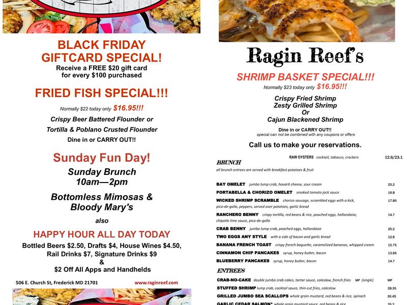 ragin' reef Menu