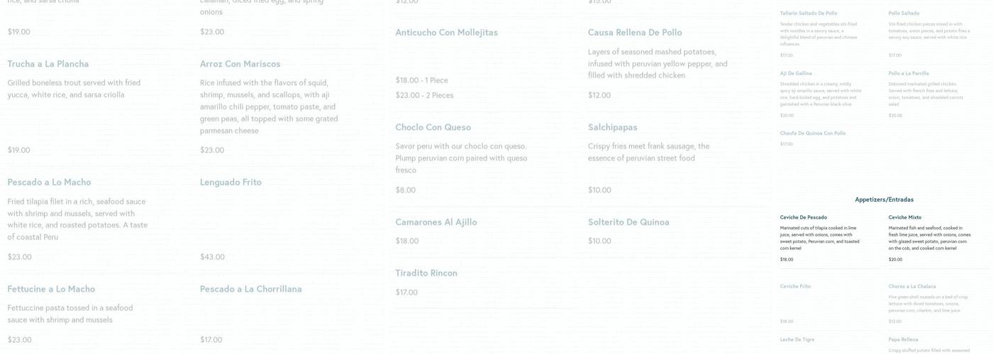 Chicken Bar - Peruvian Cuisine Menu