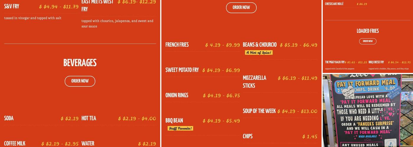 Faneek's Menu