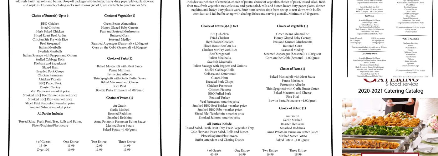 CJ's Catering and Food Service Menu