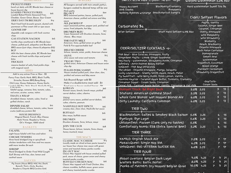 TwoGuys Brewing Menu