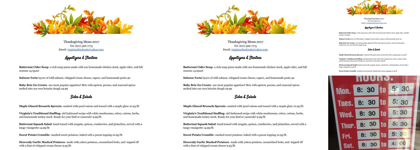 Virginia's Fine Foods Menu