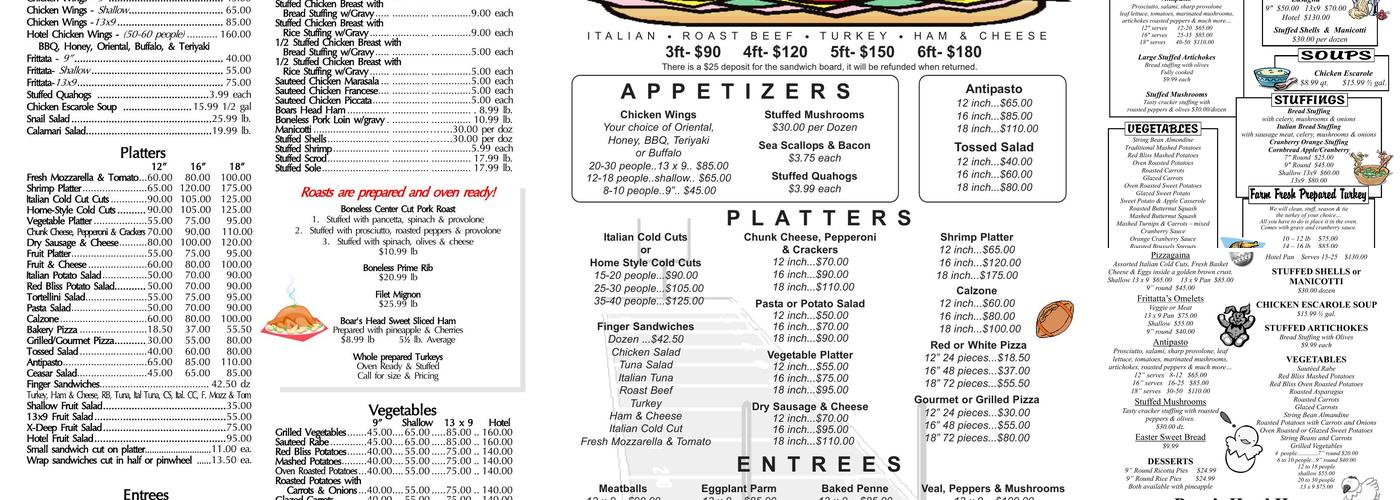 Pauly Penta's Gourmet Italian Menu