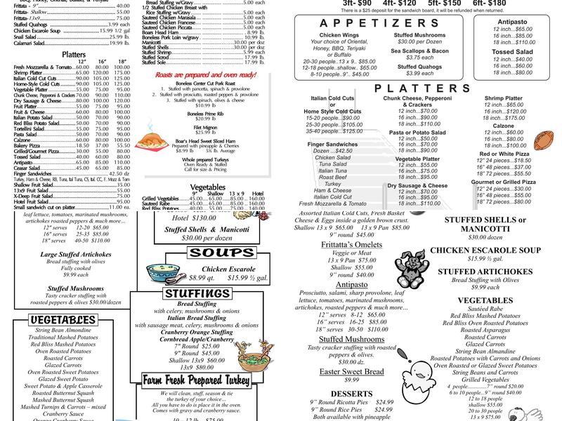 Pauly Penta's Gourmet Italian Menu