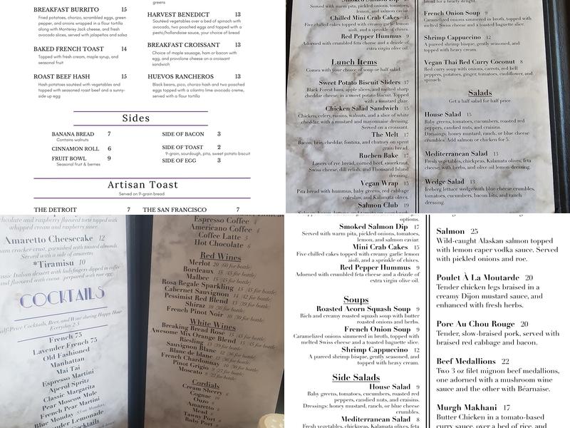 The Cafe Belle Epoque Menu