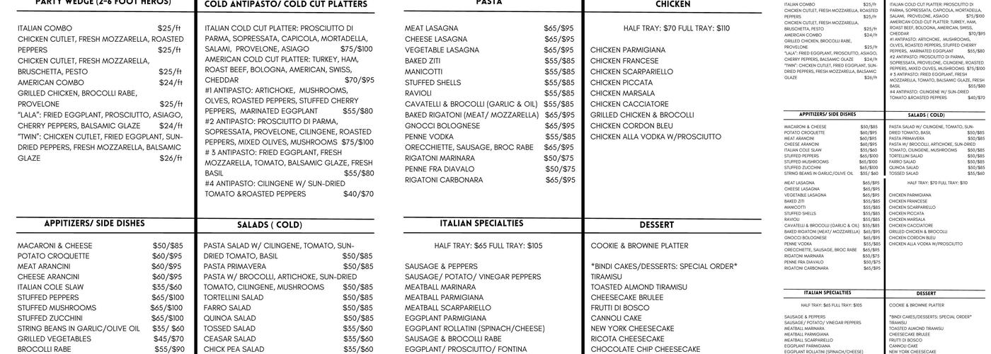 Mona Lisa Salumeria Menu