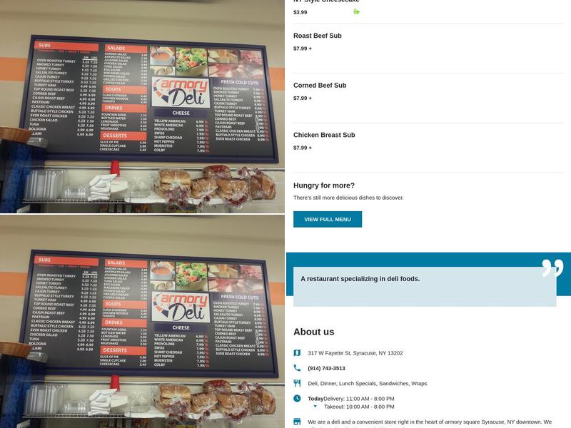 armory square deli Menu