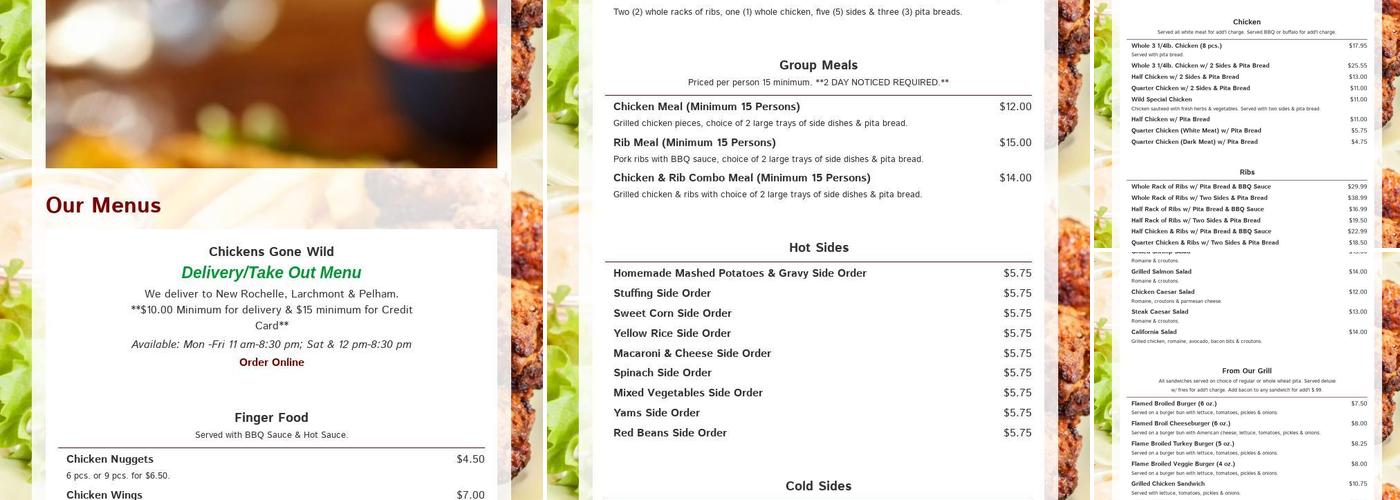 Chickens Gone Wild Menu