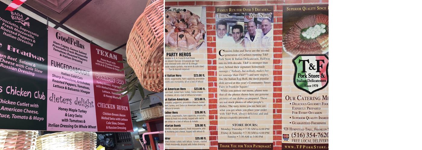 T & F Pork Store & Italian Delicatessen Menu