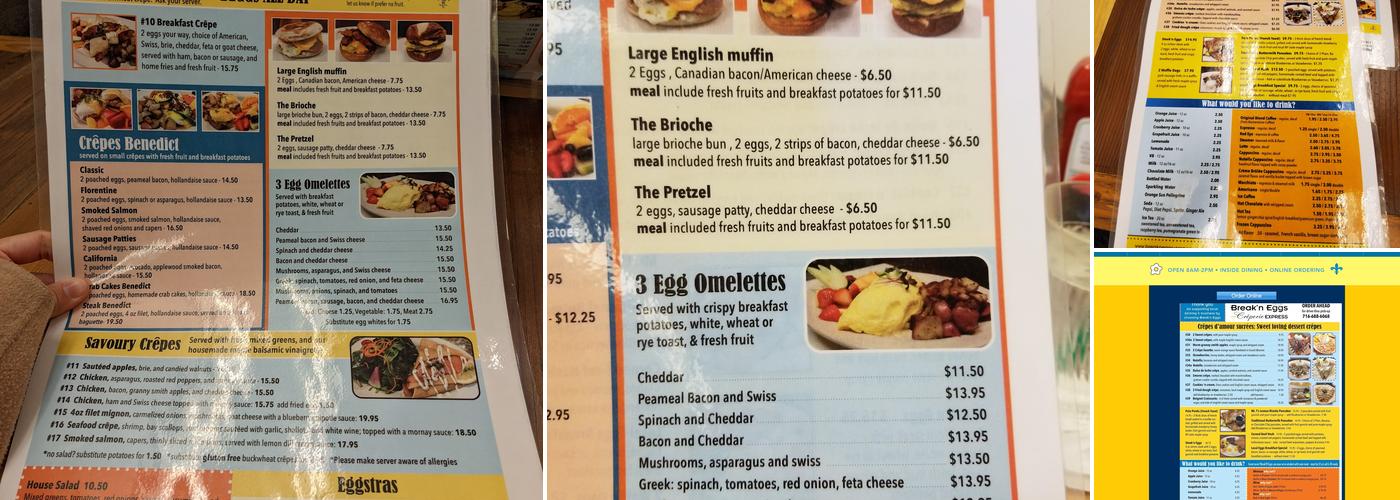 Break'n Eggs Express Menu