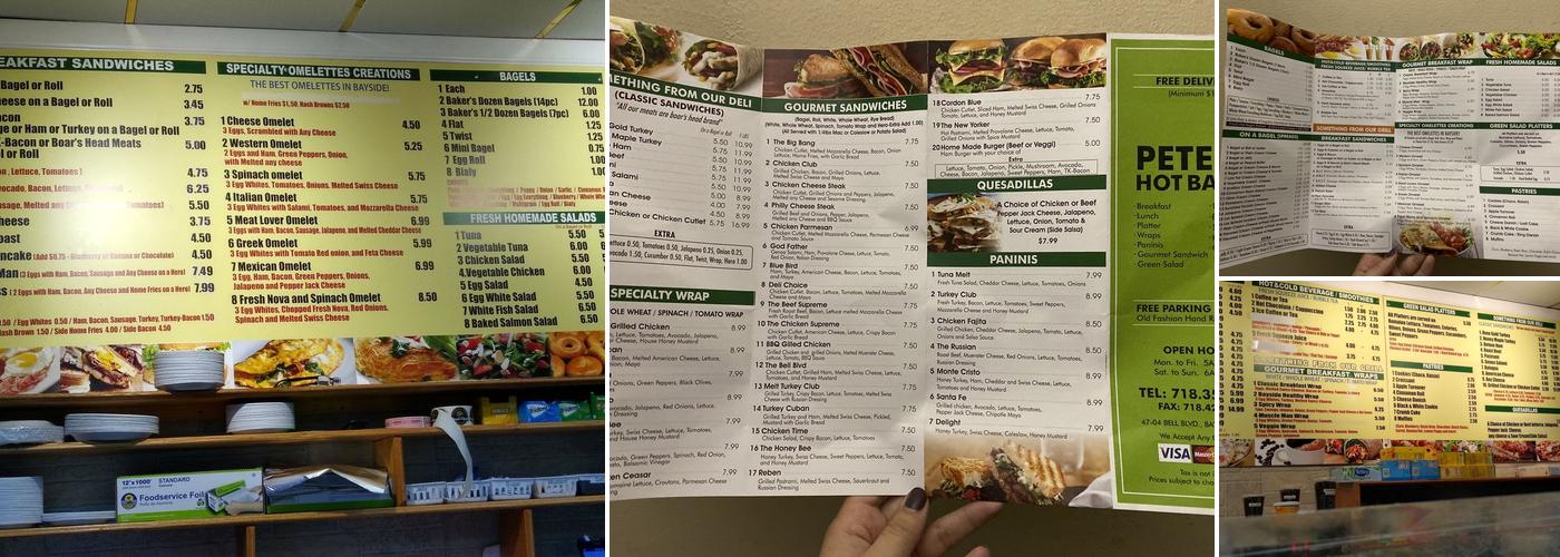 Peter's Hot Bagels Menu