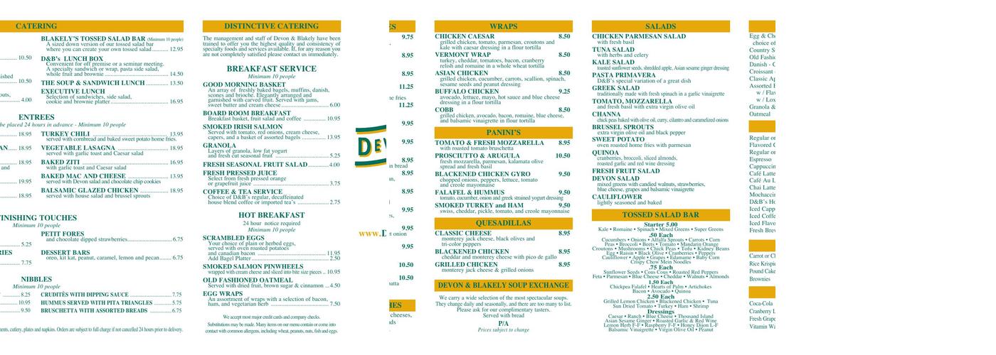 Devon & Blakely Menu