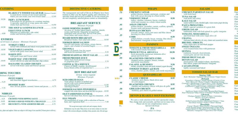 Devon & Blakely Menu