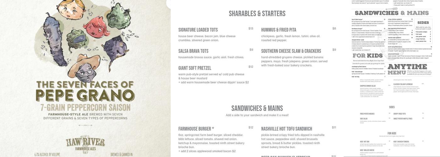 Haw River Tap & Table Menu