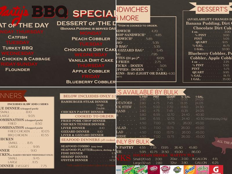 Marty's BBQ Menu