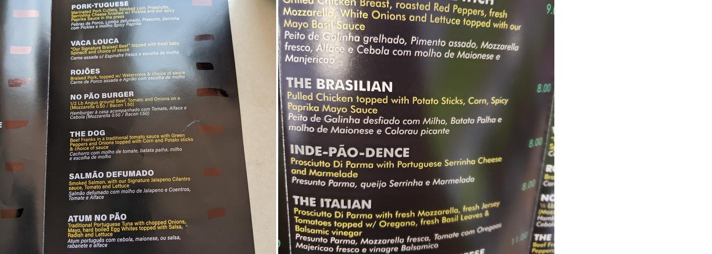 NoPão Menu