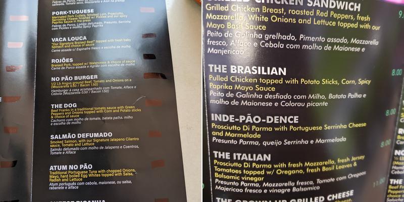 NoPão Menu