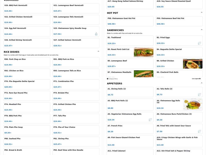 Baguette Delite | Vietnamese Restaurant Menu