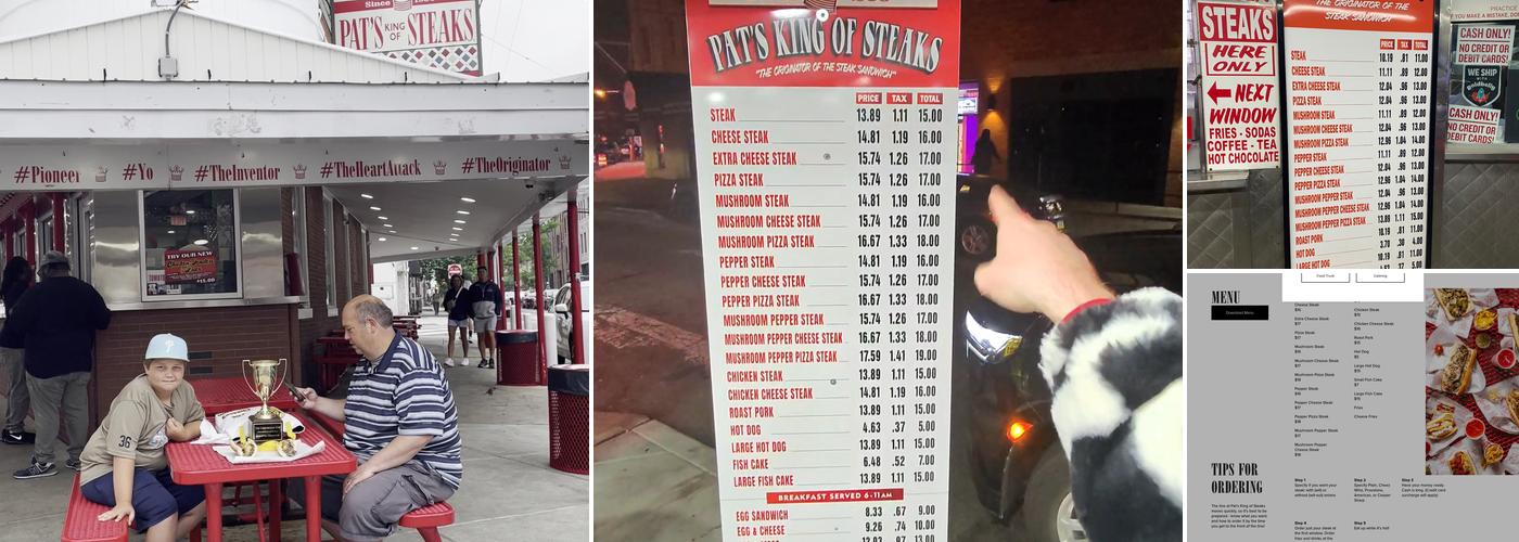 Pat's King of Steaks Menu
