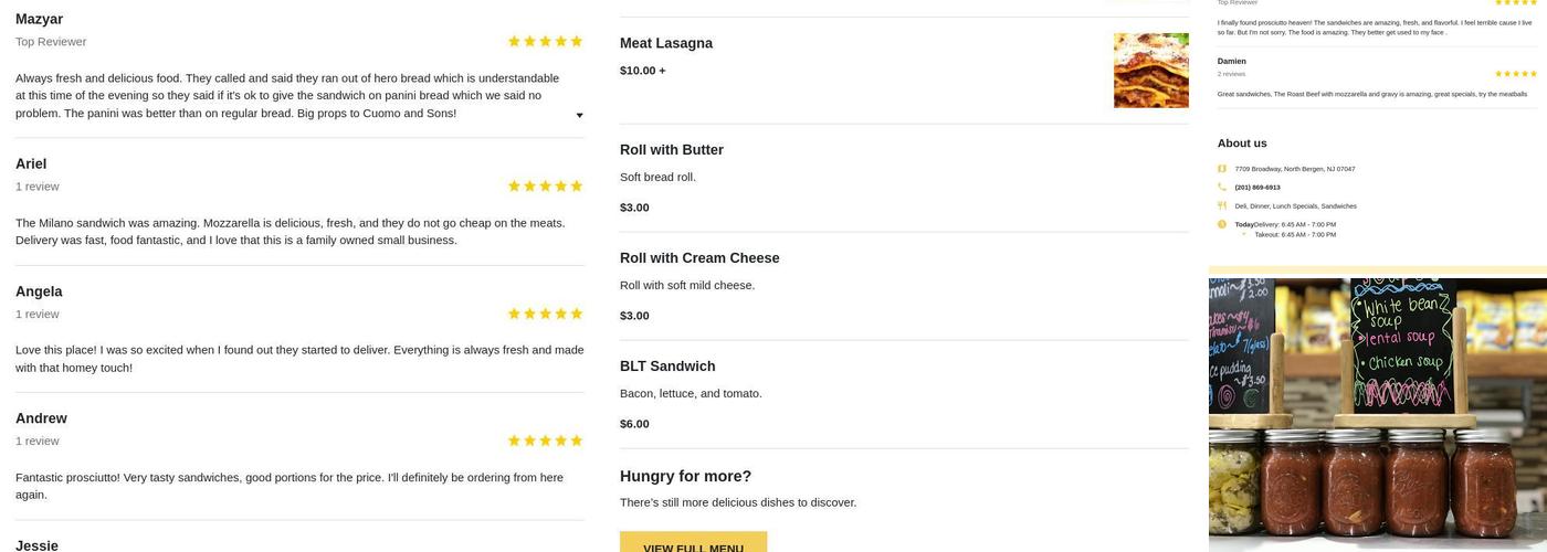 Cuomo & Sons Imported Italian Delicacies Menu