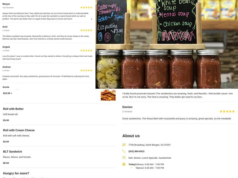 Cuomo & Sons Imported Italian Delicacies Menu