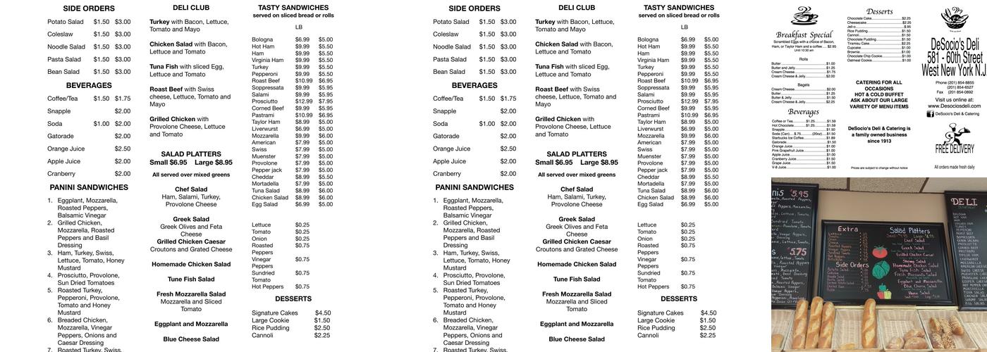 DeSocio's Deli & Catering Menu