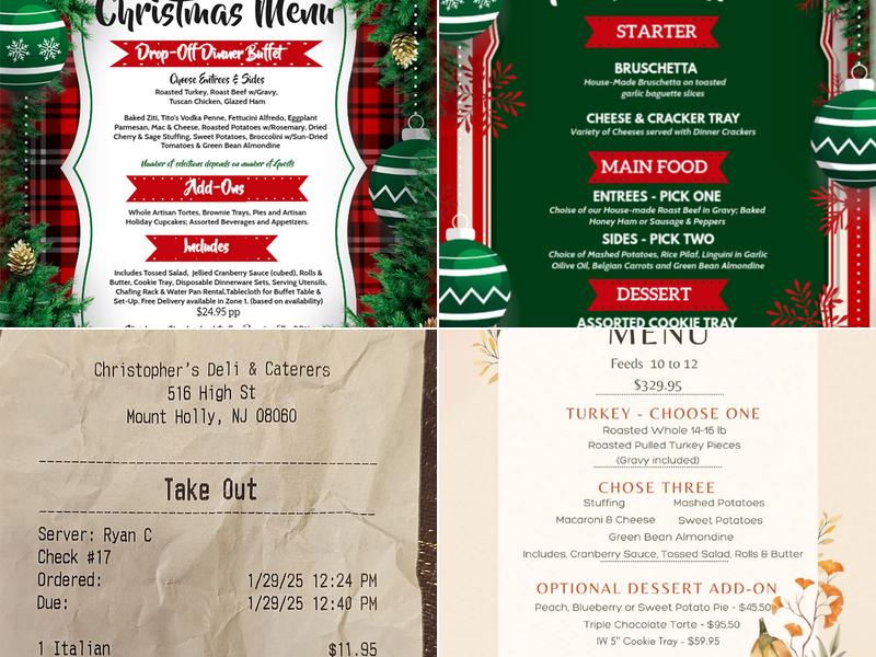 Christopher's Deli & Caterers Menu