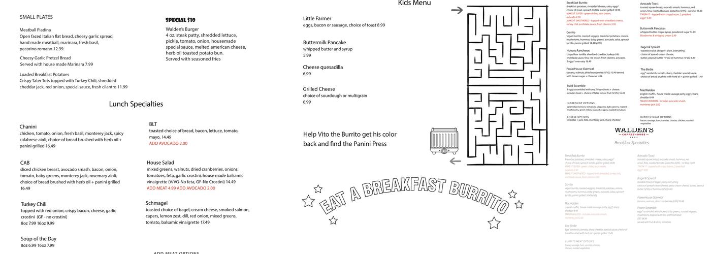 Walden's Coffeehouse Menu