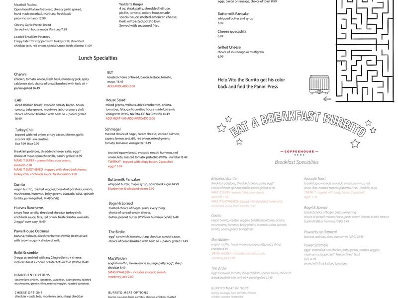 Walden's Coffeehouse Menu