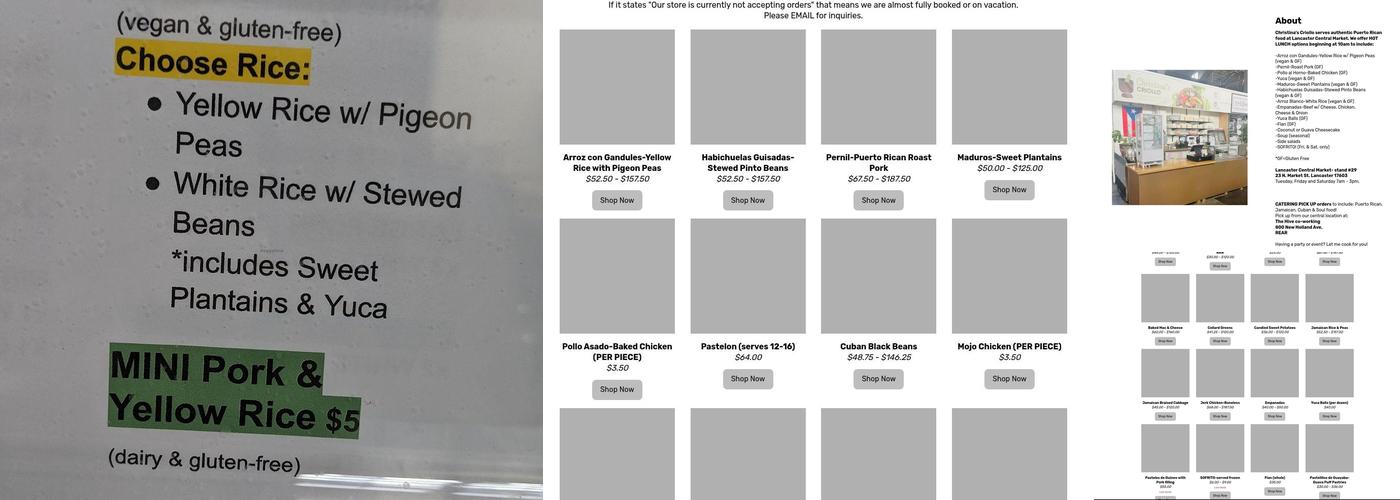 Christina's Criollo Menu