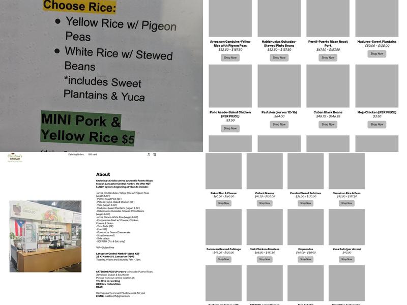 Christina's Criollo Menu
