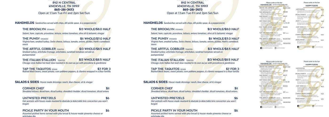 Corner Lounge Menu