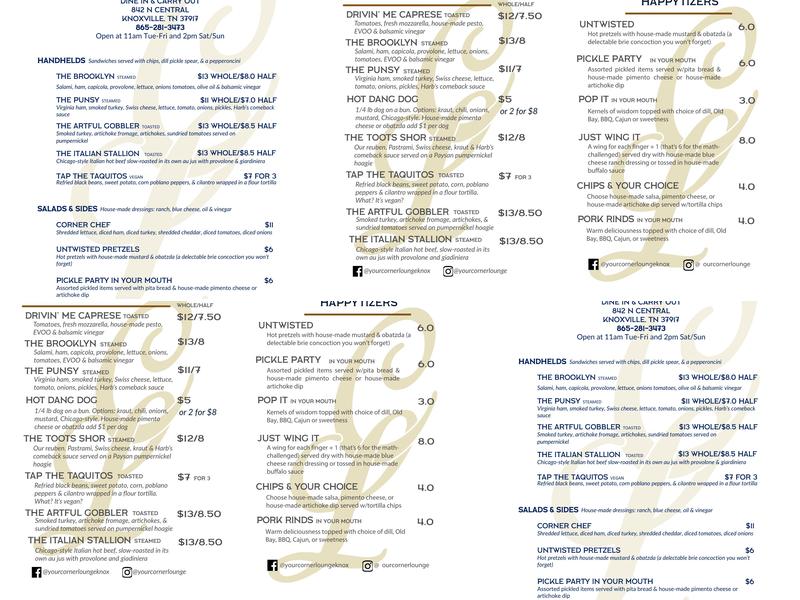 Corner Lounge Menu