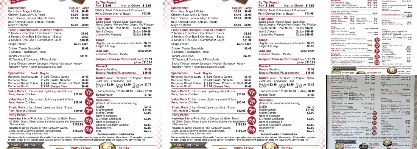 Stroud's Barbeque Menu