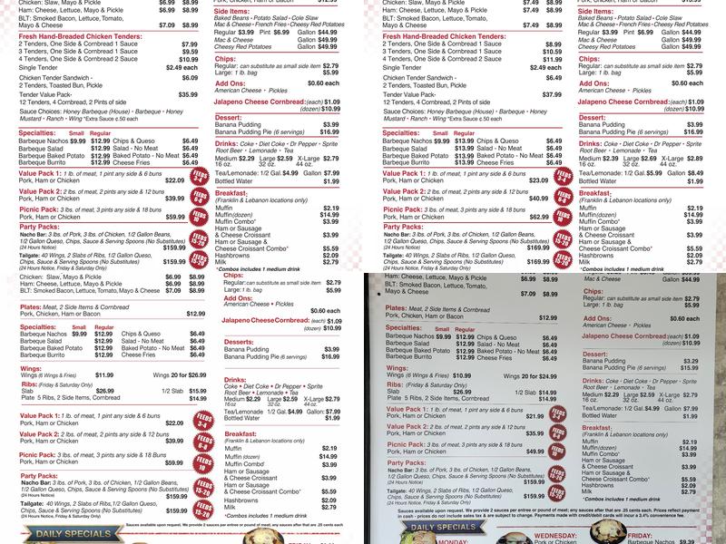 Stroud's Barbeque Menu