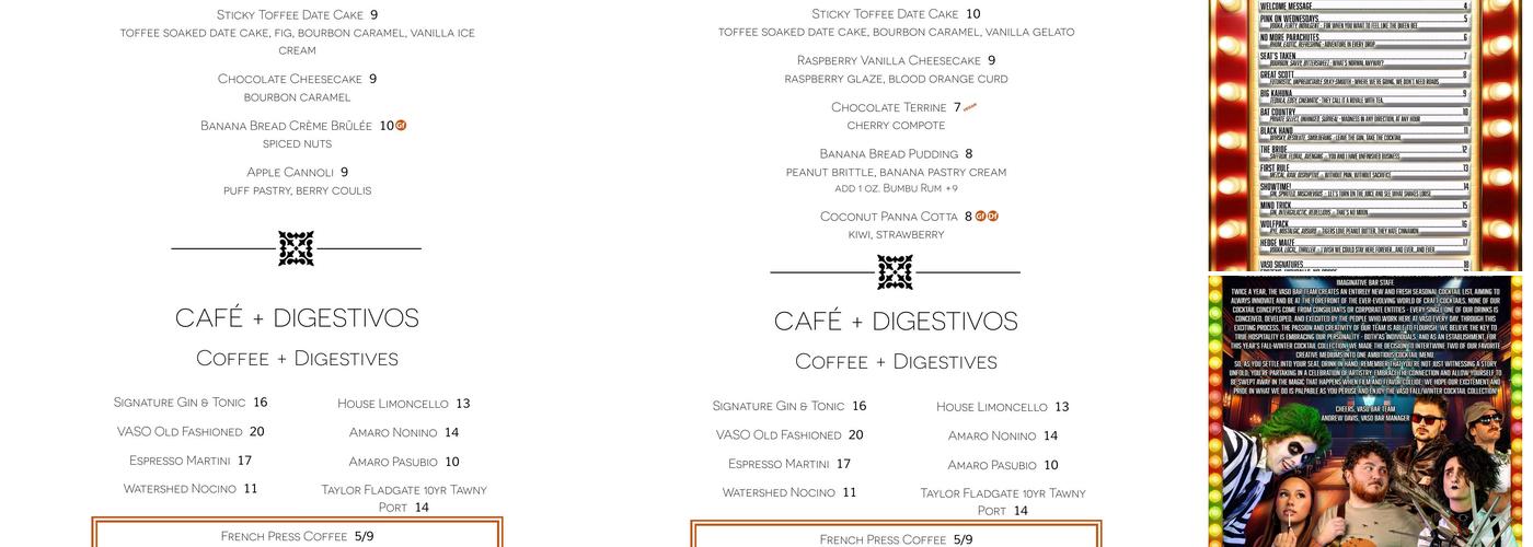 VASO Rooftop Lounge Menu