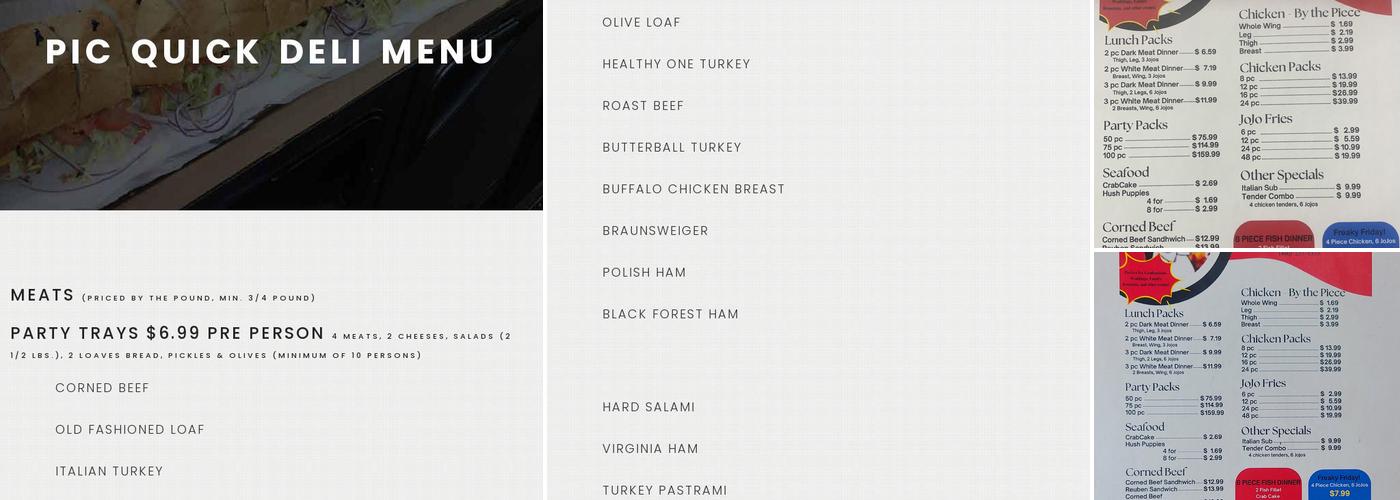 Pic Quick Deli-Mart Menu