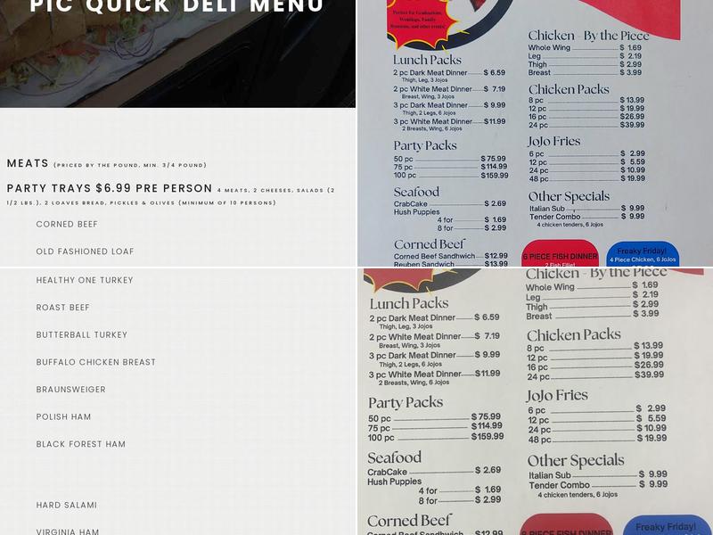 Pic Quick Deli-Mart Menu