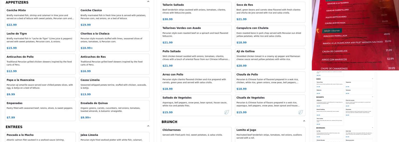 Lima Taverna Menu