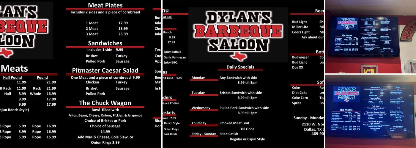 Dylan's Barbeque Saloon Menu