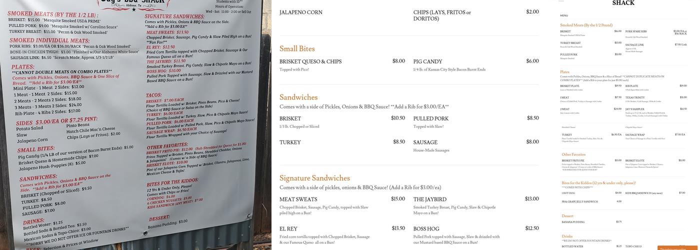 Jay’s BBQ Shack Menu